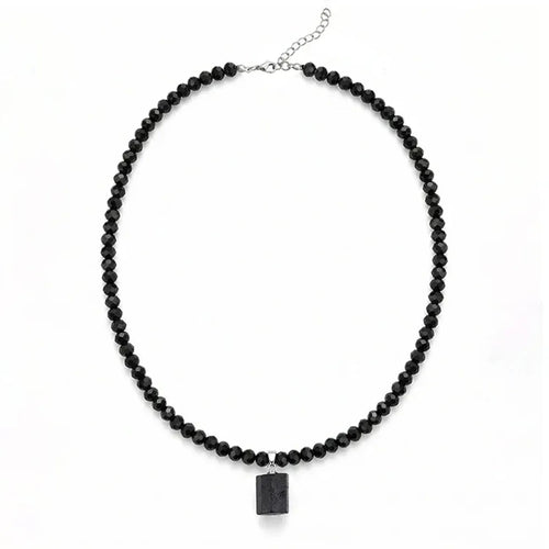 Natural Black Tourmaline Pendant Necklace With Resin Beads Protection Stone Amulet, Boho Healing Crystal Jewelry For Women Men