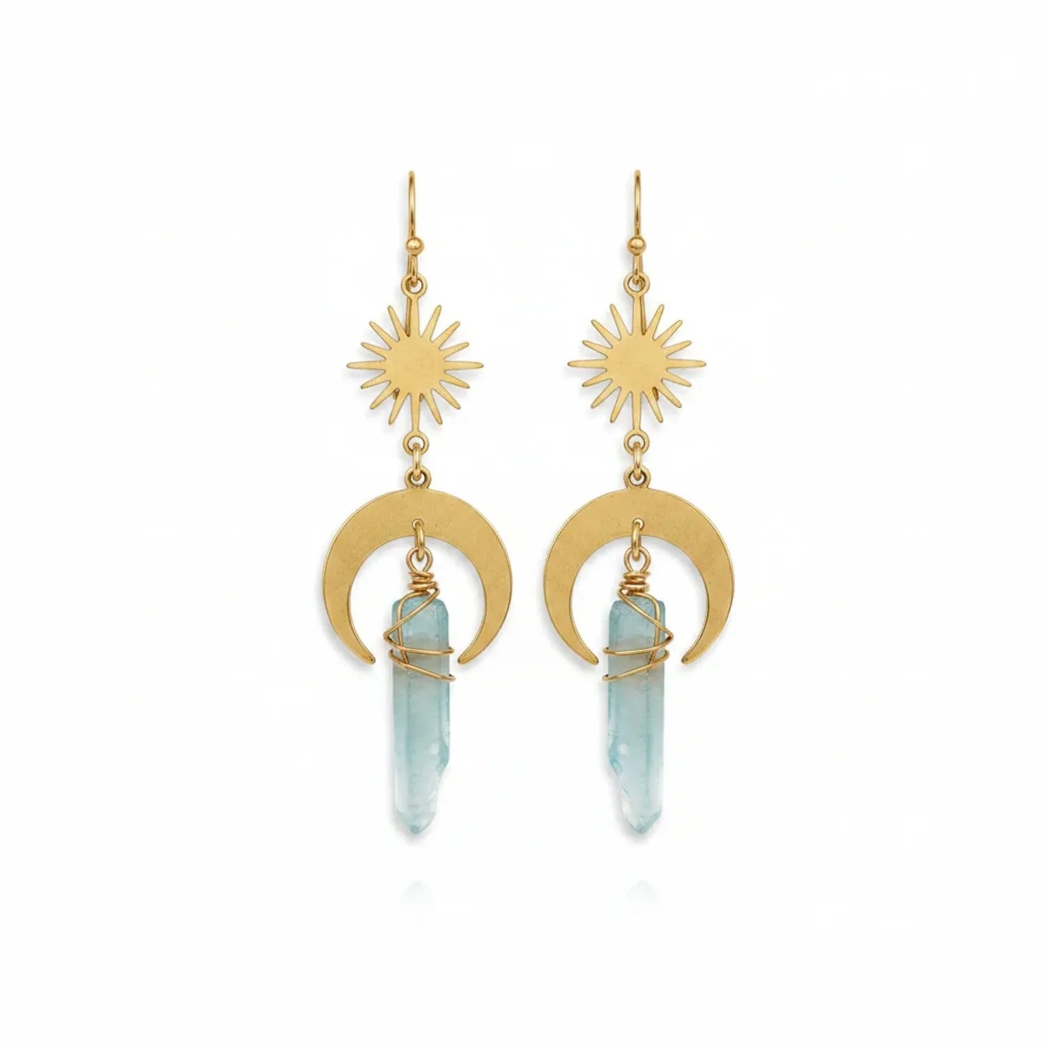 Natural Crystal Column Earrings — Amethyst, Rose Quartz & Turquoise