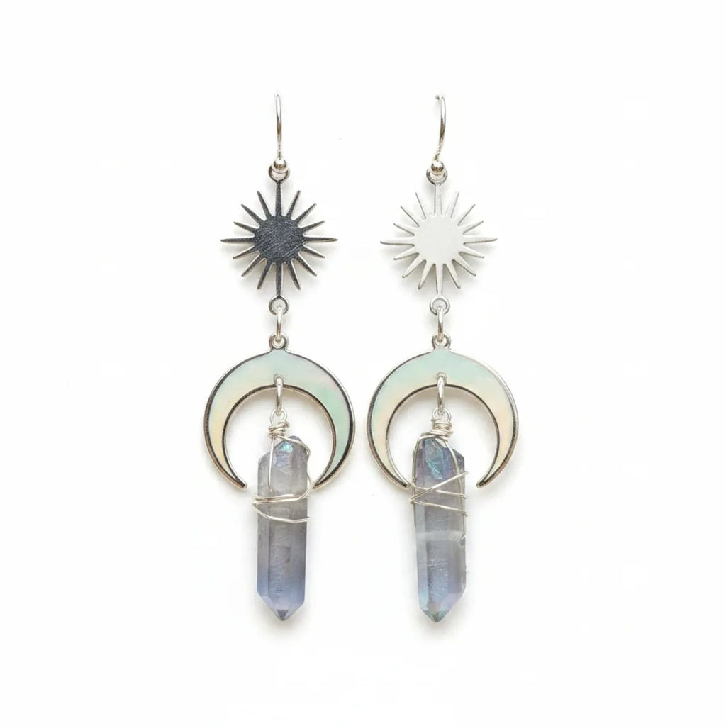 Natural Crystal Column Earrings — Amethyst, Rose Quartz & Turquoise