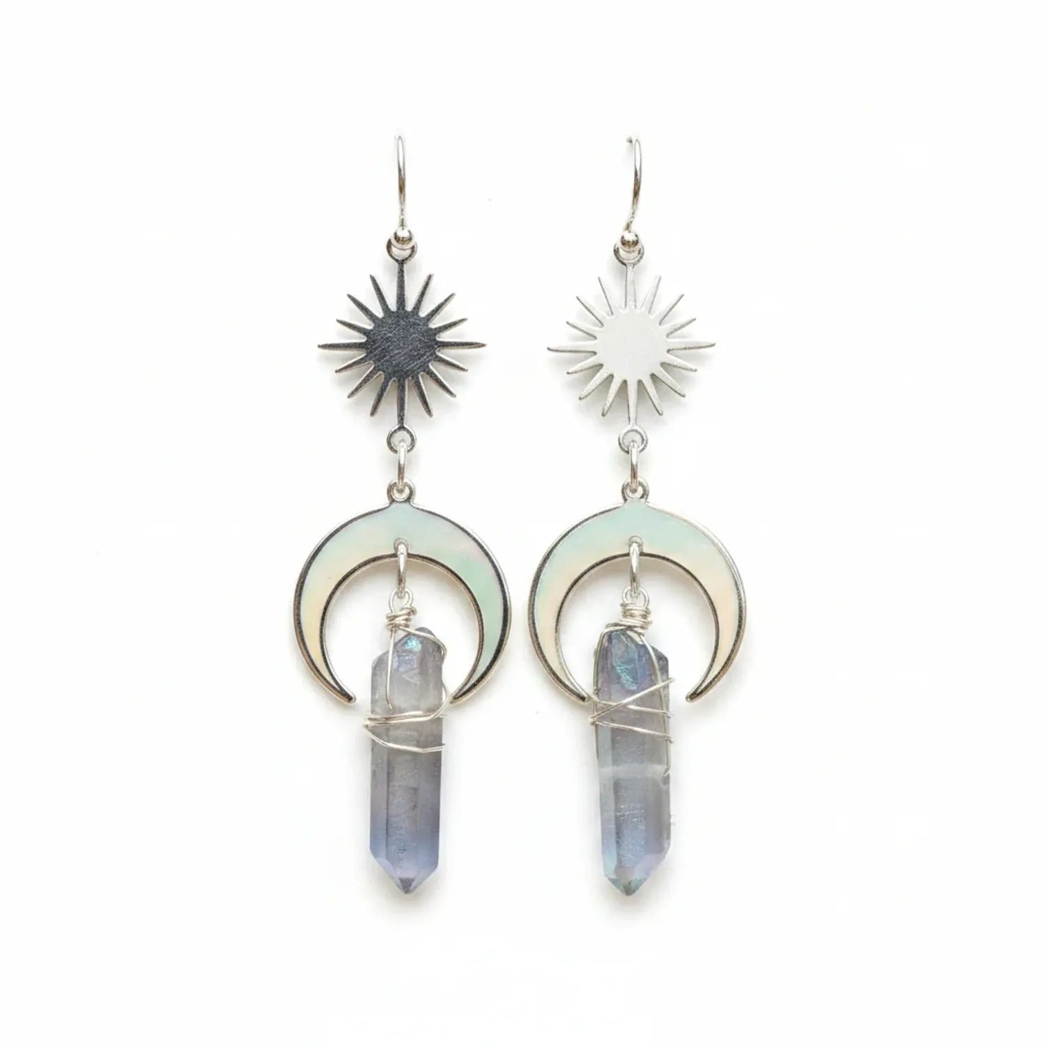 Natural Crystal Column Earrings — Amethyst, Rose Quartz & Turquoise