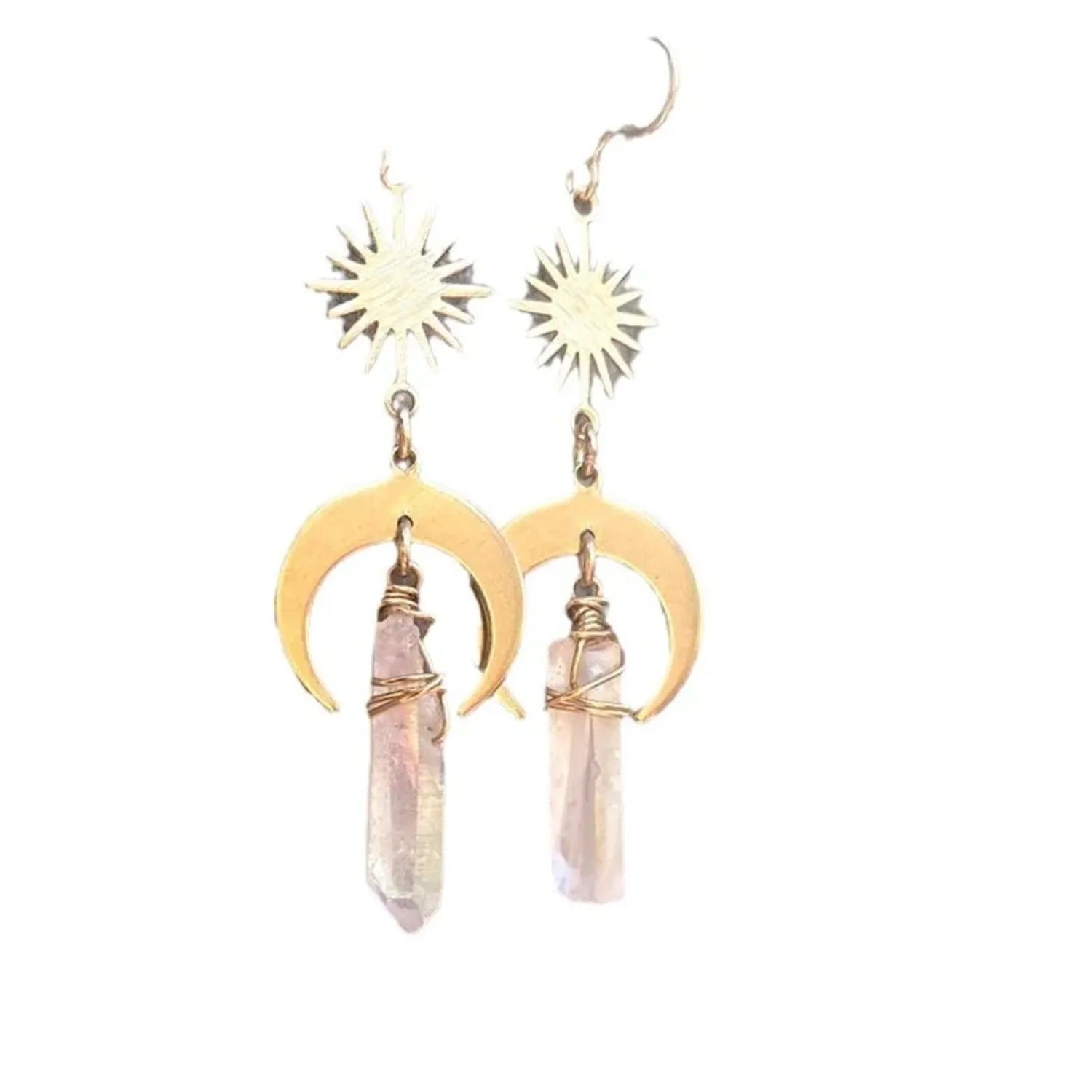 Natural Crystal Column Earrings — Amethyst, Rose Quartz & Turquoise