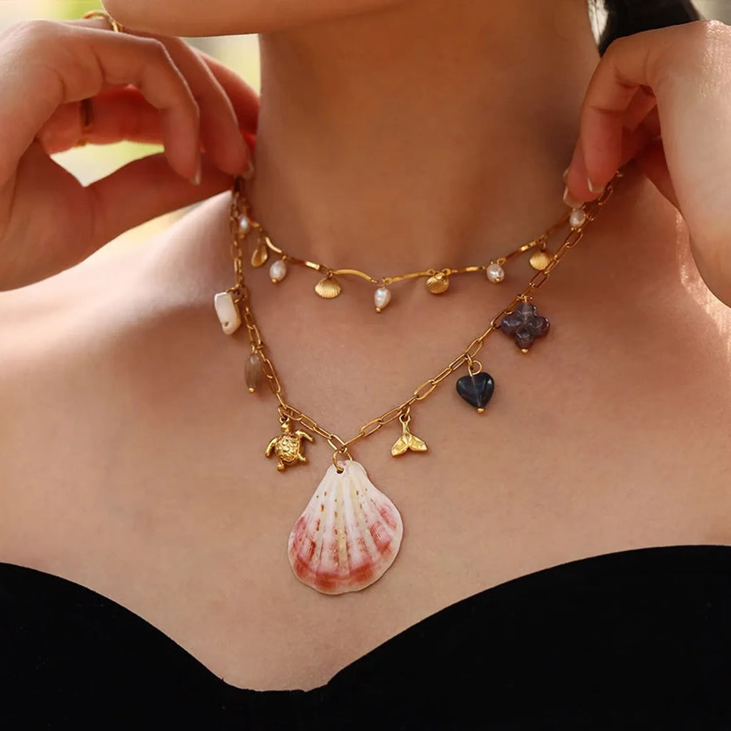 Natural Shell Sea Turtle Stainless Steel Necklace – Ocean Series