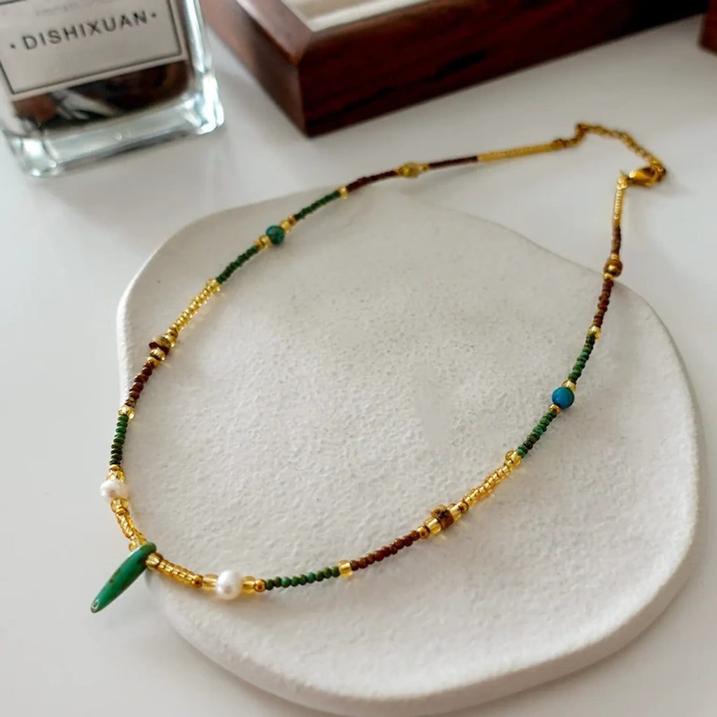 Natural Shoushan Stone Beaded Necklace