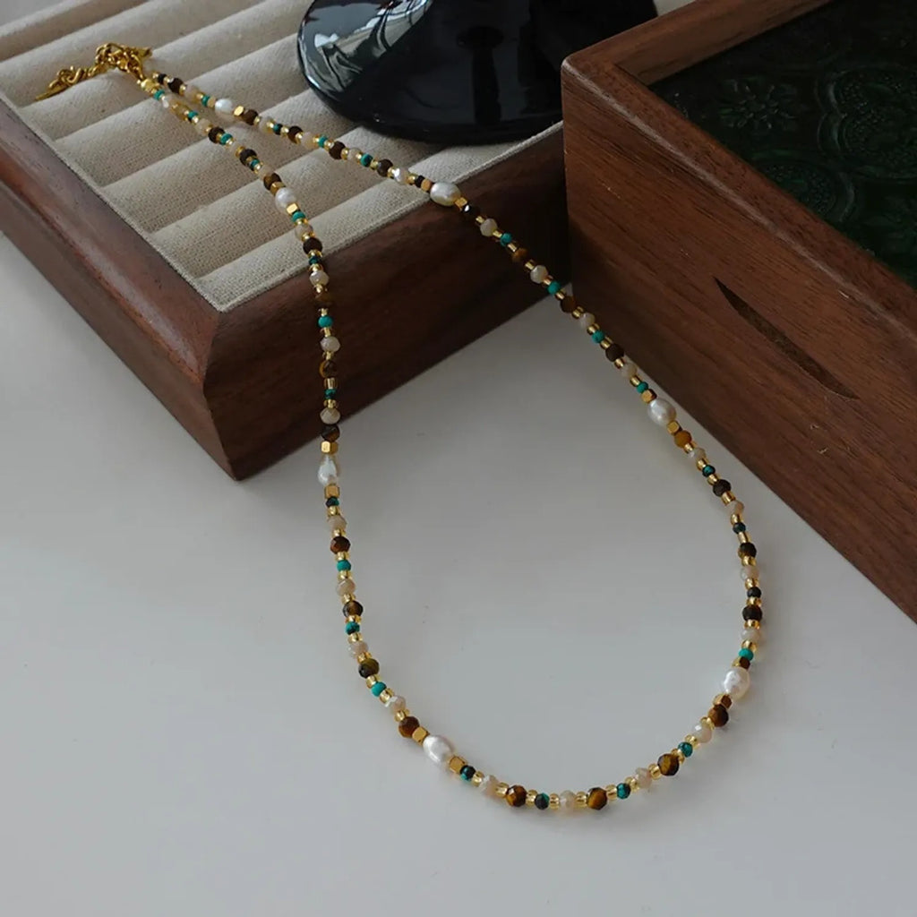 Natural Shoushan Stone Beaded Necklace