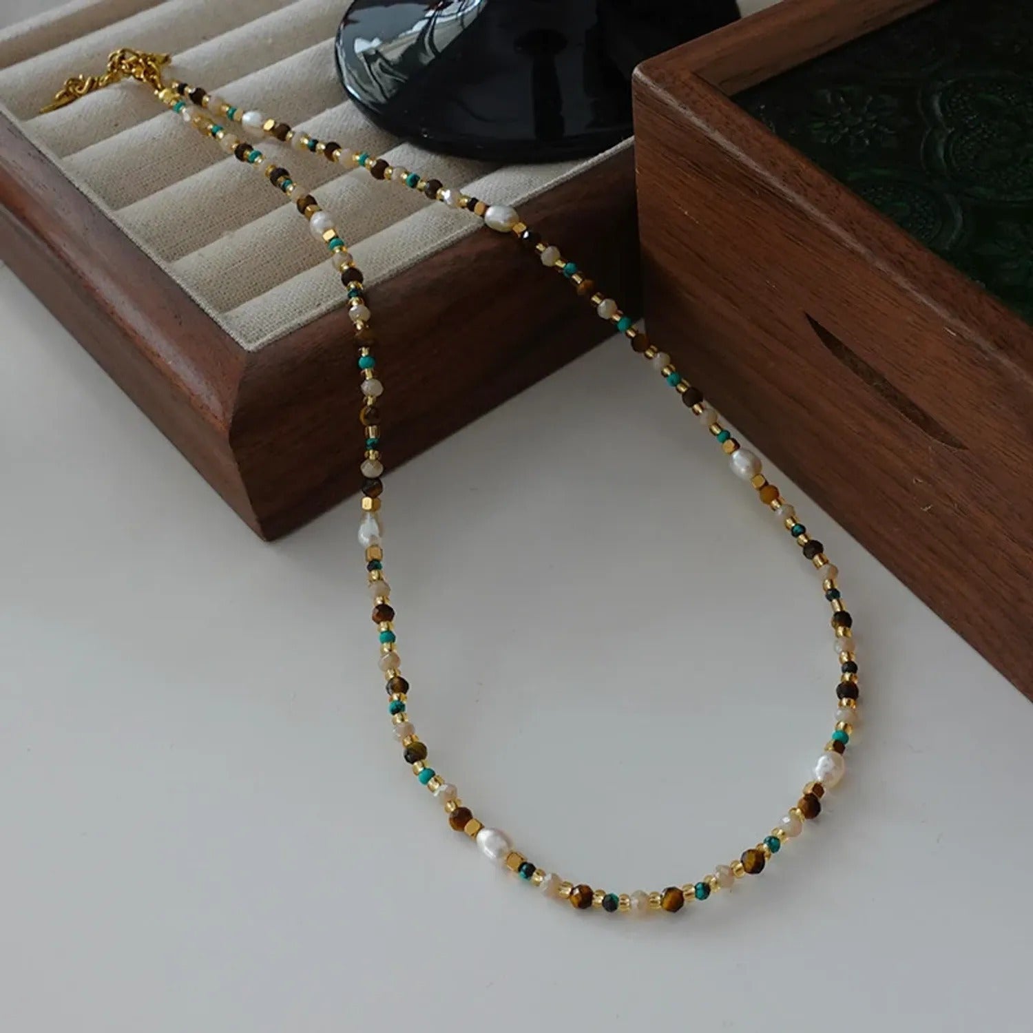 Natural Shoushan Stone Beaded Necklace