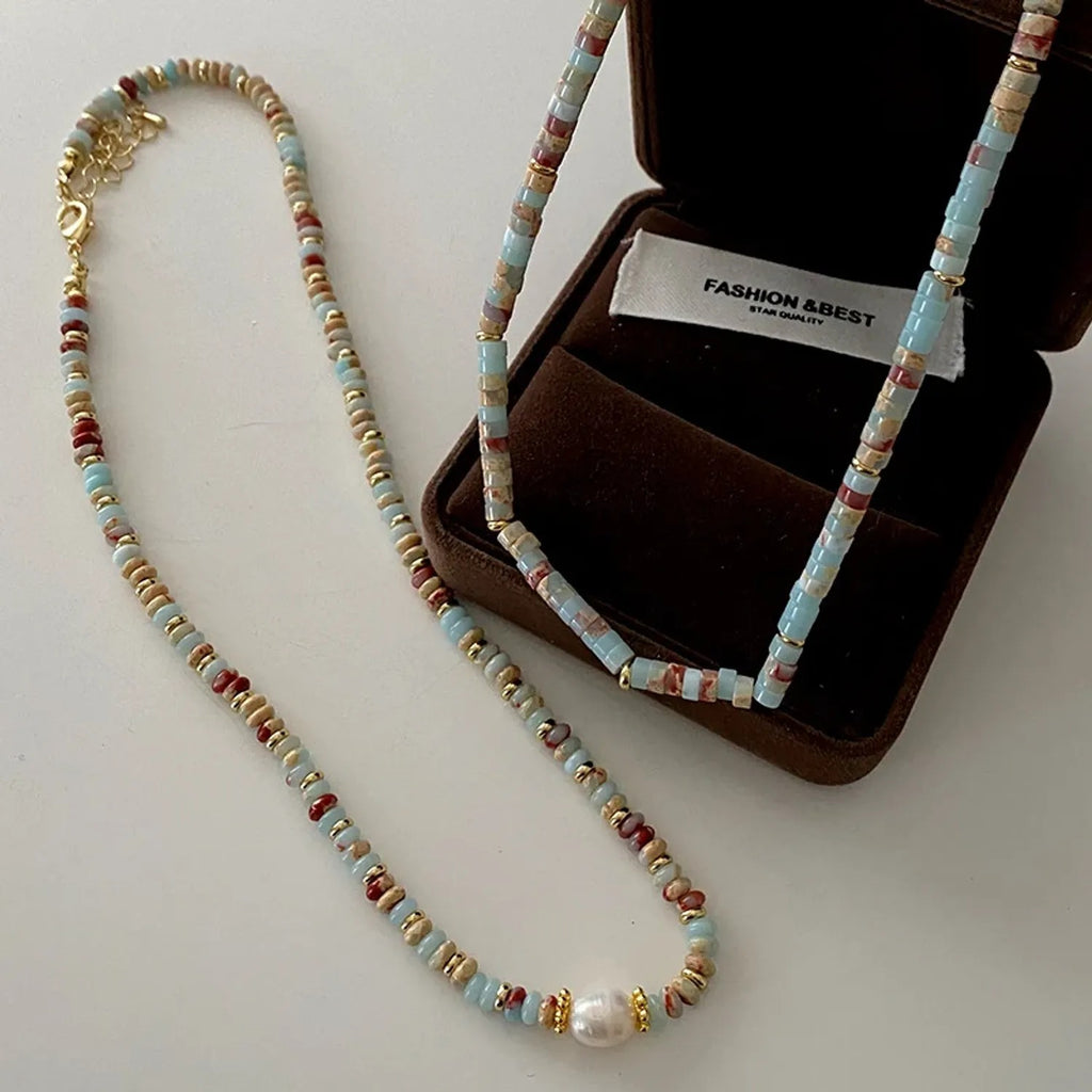 Natural Shoushan Stone Beaded Necklace