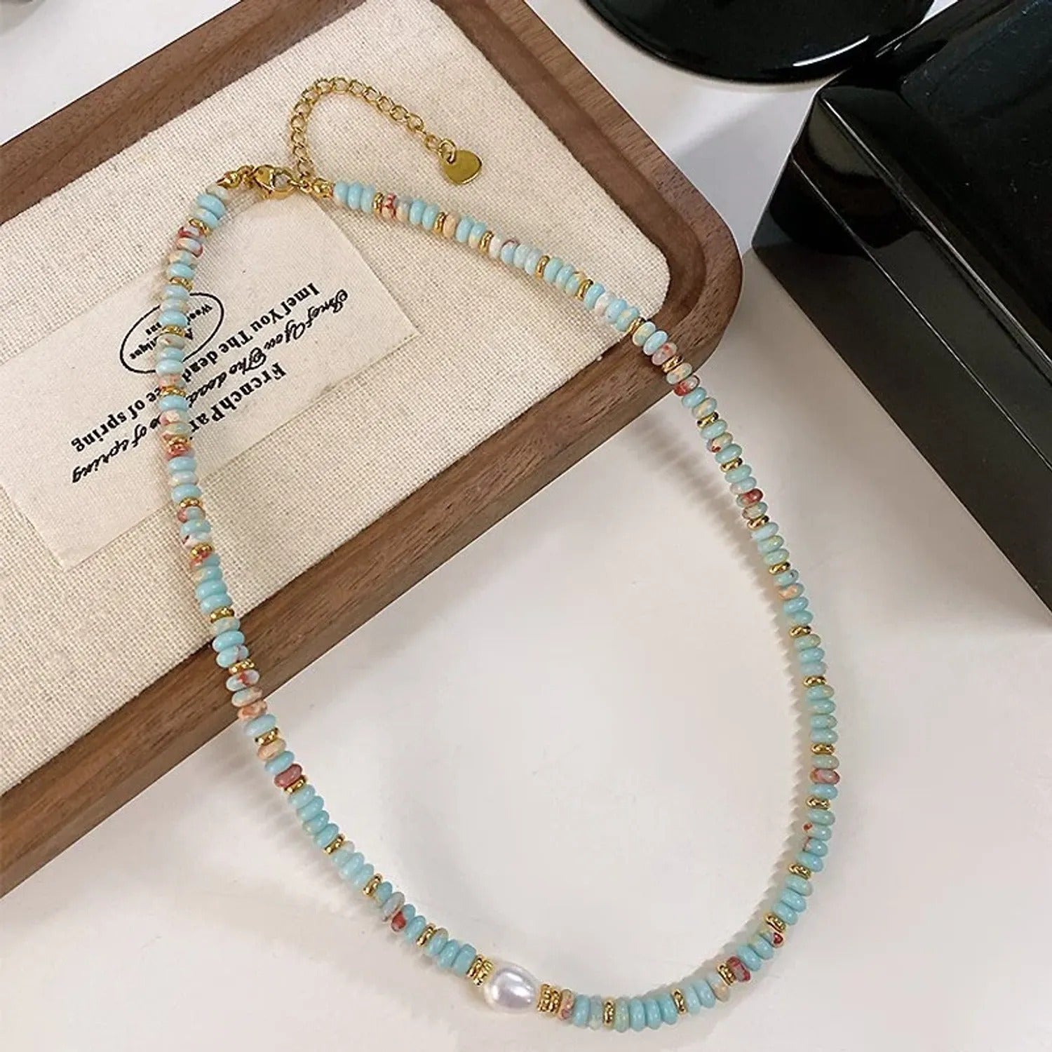 Natural Shoushan Stone Beaded Necklace
