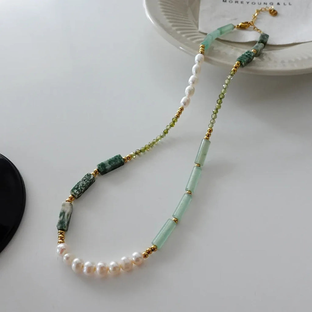 Natural Shoushan Stone Beaded Necklace