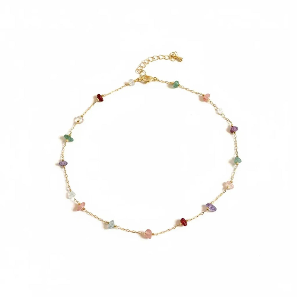 Natural Stone Color-Block Beaded Necklace for Women, Irregular Boho Strand