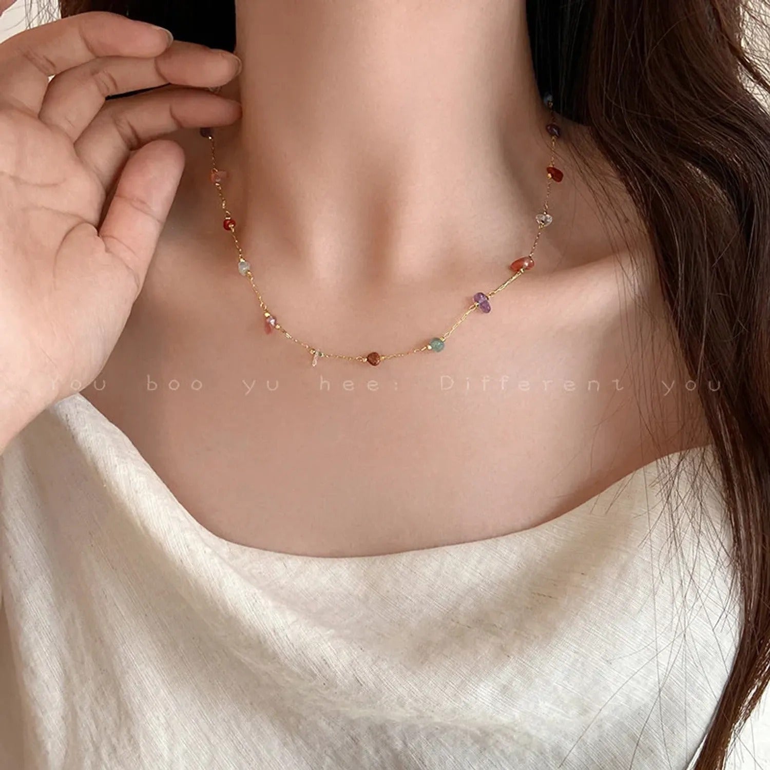 Natural Stone Color-Block Necklace