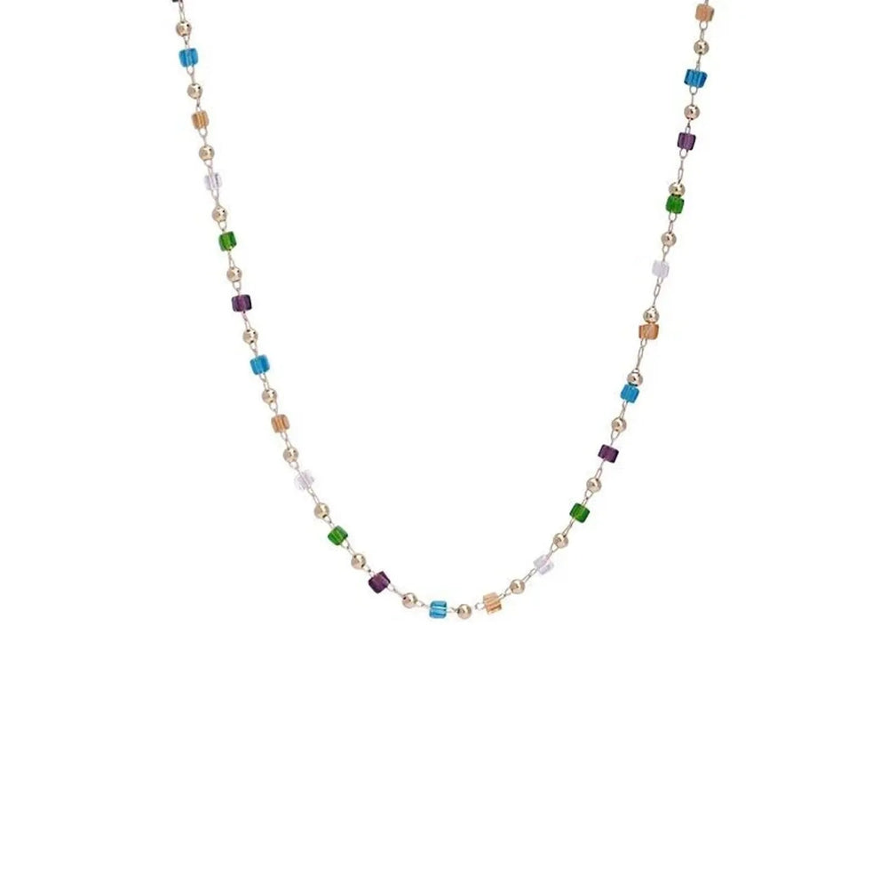 Natural Stone Color-Block Beaded Necklace for Women, Irregular Boho Strand