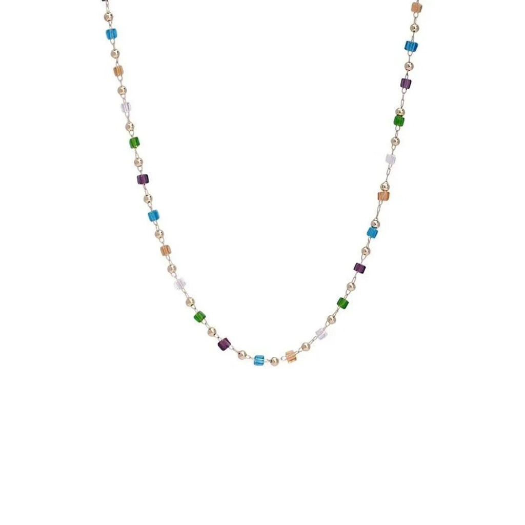 Natural Stone Color-Block Beaded Necklace for Women, Irregular Boho Strand