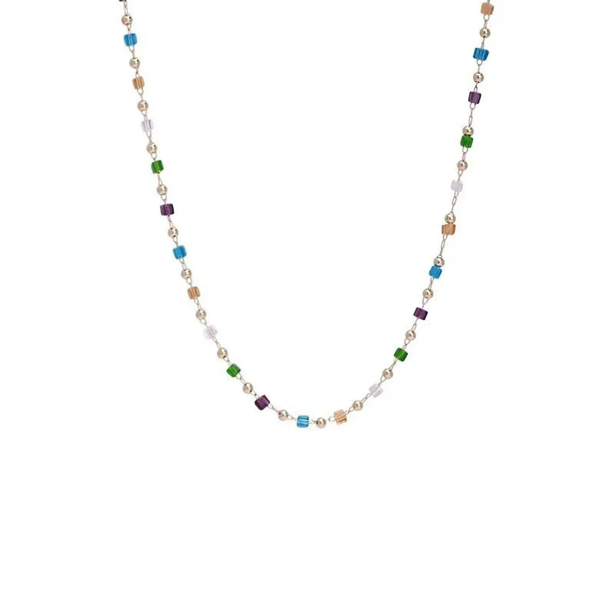 Natural Stone Color-Block Beaded Necklace for Women, Irregular Boho Strand
