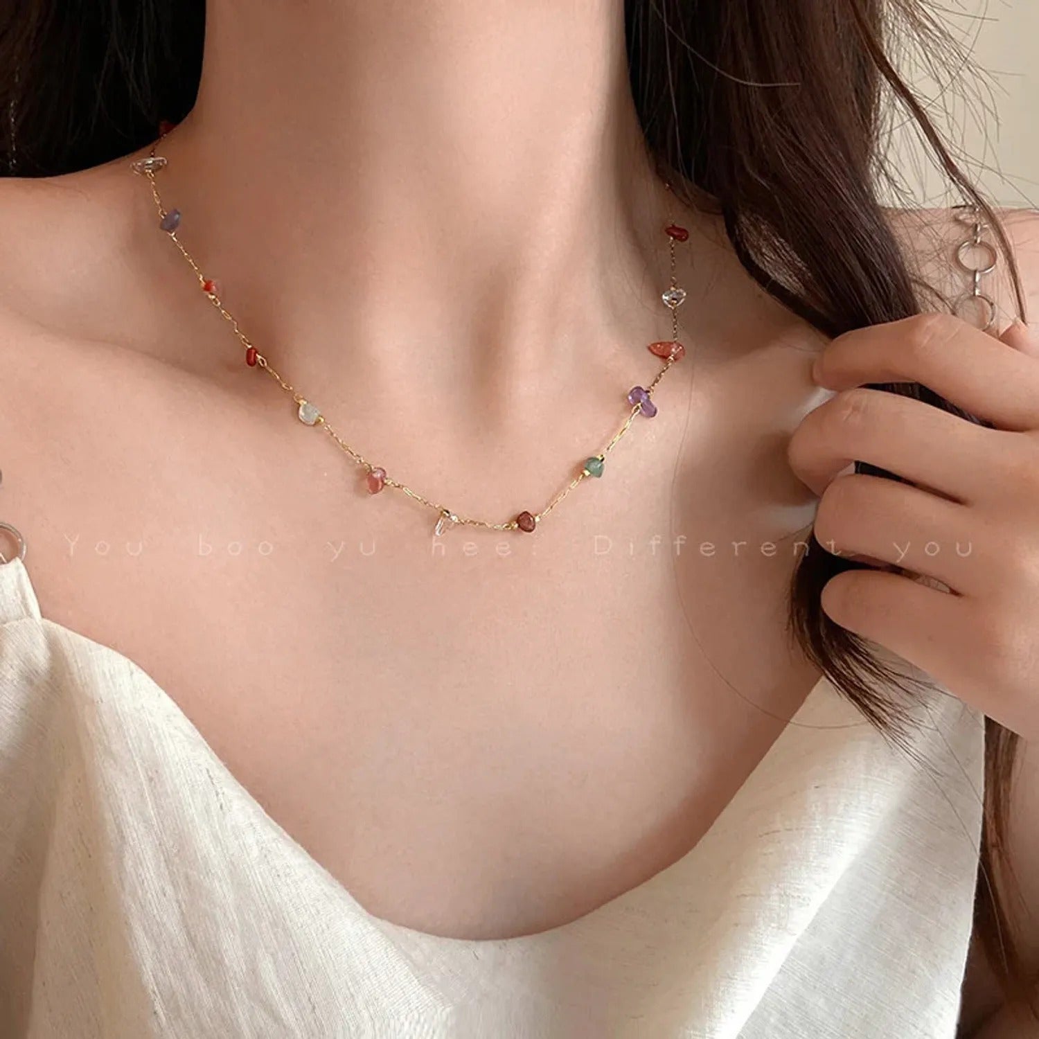 Natural Stone Color-Block Necklace