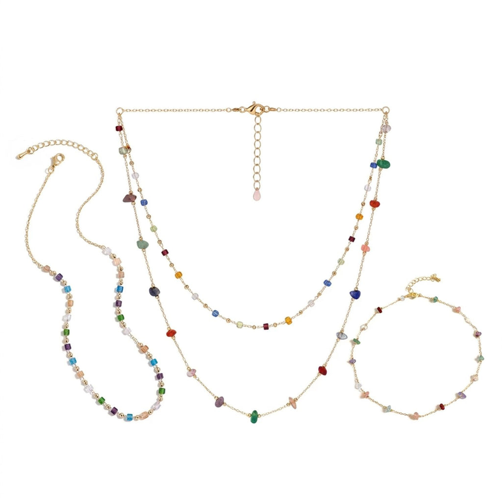 Natural Stone Color-Block Necklace for Women, Irregular Beaded Boho Chain — all variants