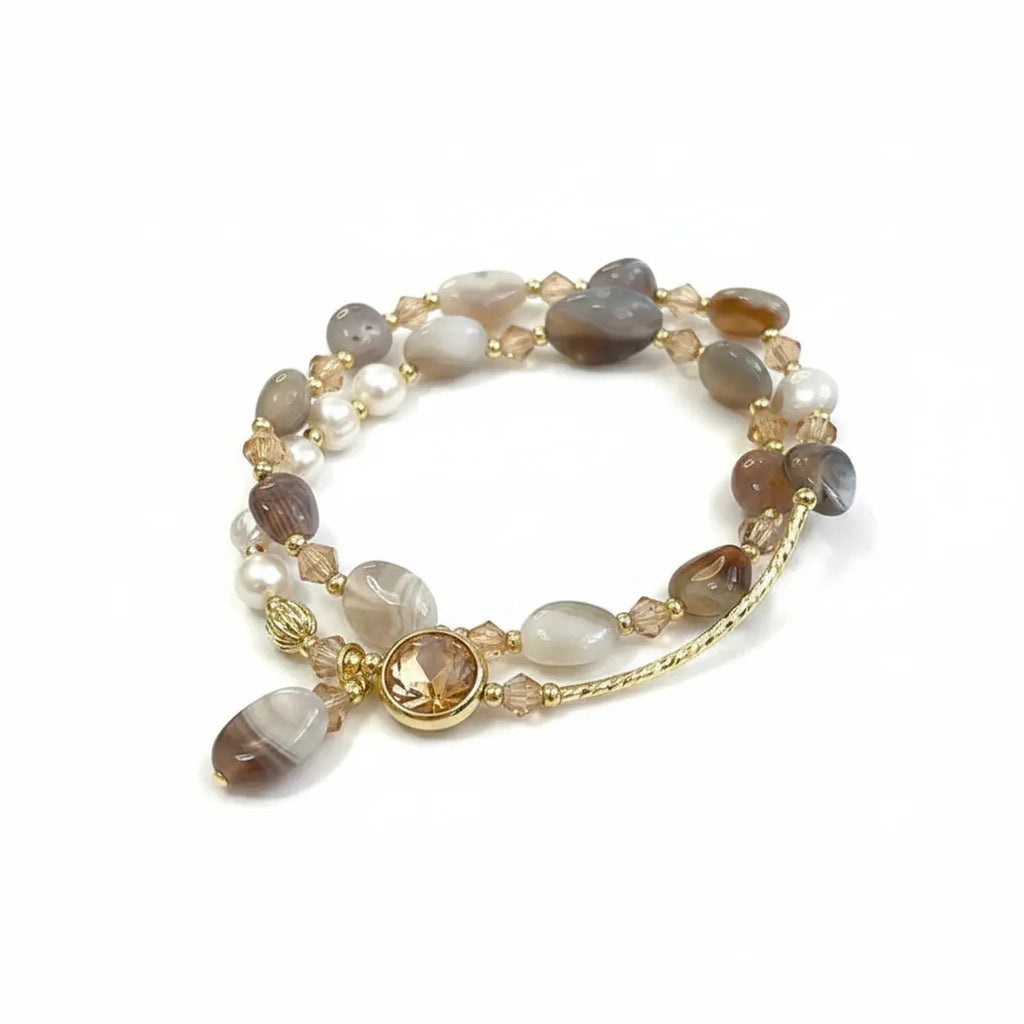 Natural Stone Freshwater Pearl Double-Strand Bracelet