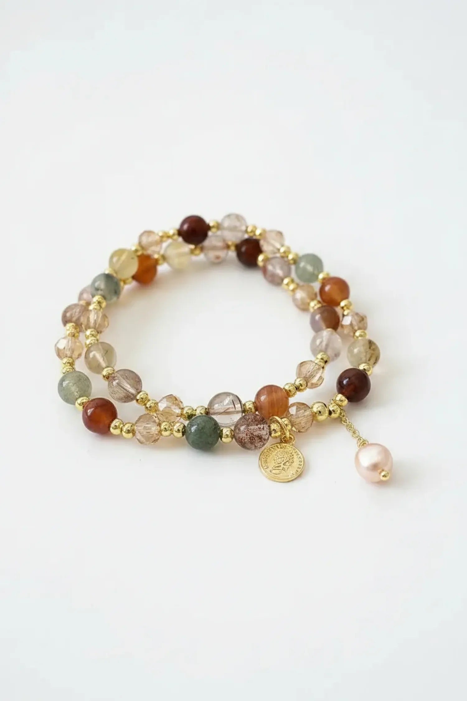 Natural Stone Freshwater Pearl Double-Strand Bracelet