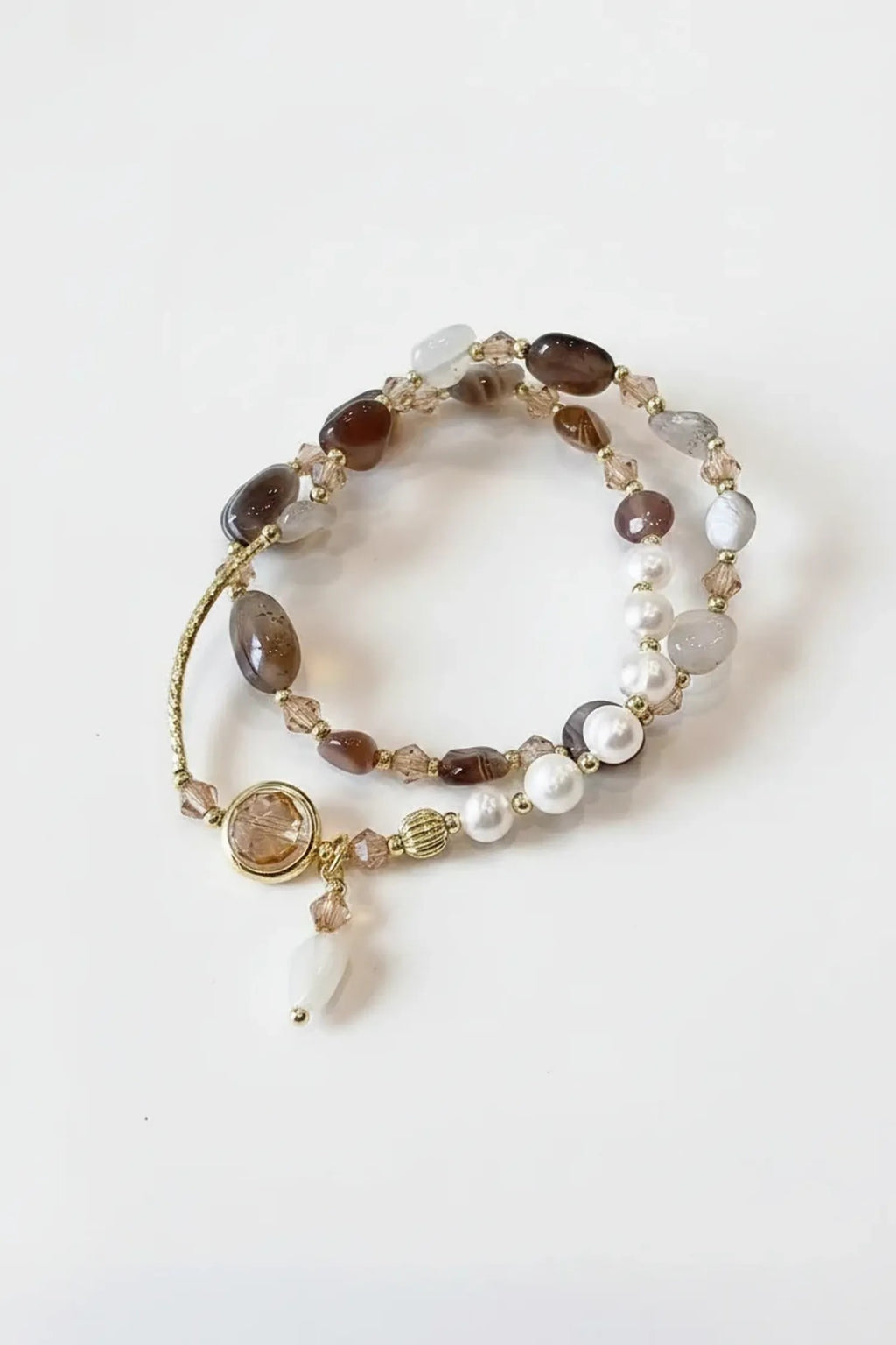 Natural Stone Freshwater Pearl Double-Strand Bracelet