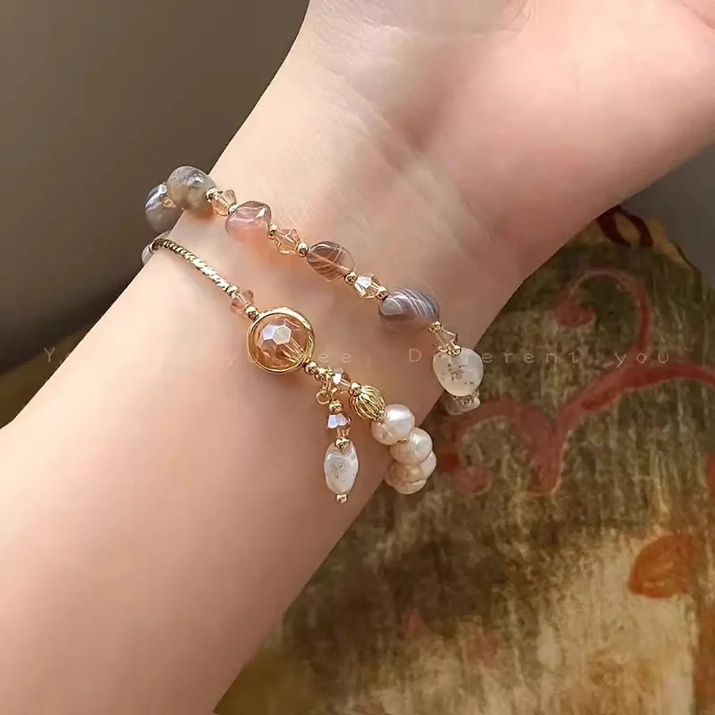 Natural Stone Freshwater Pearl Double-Strand Bracelet