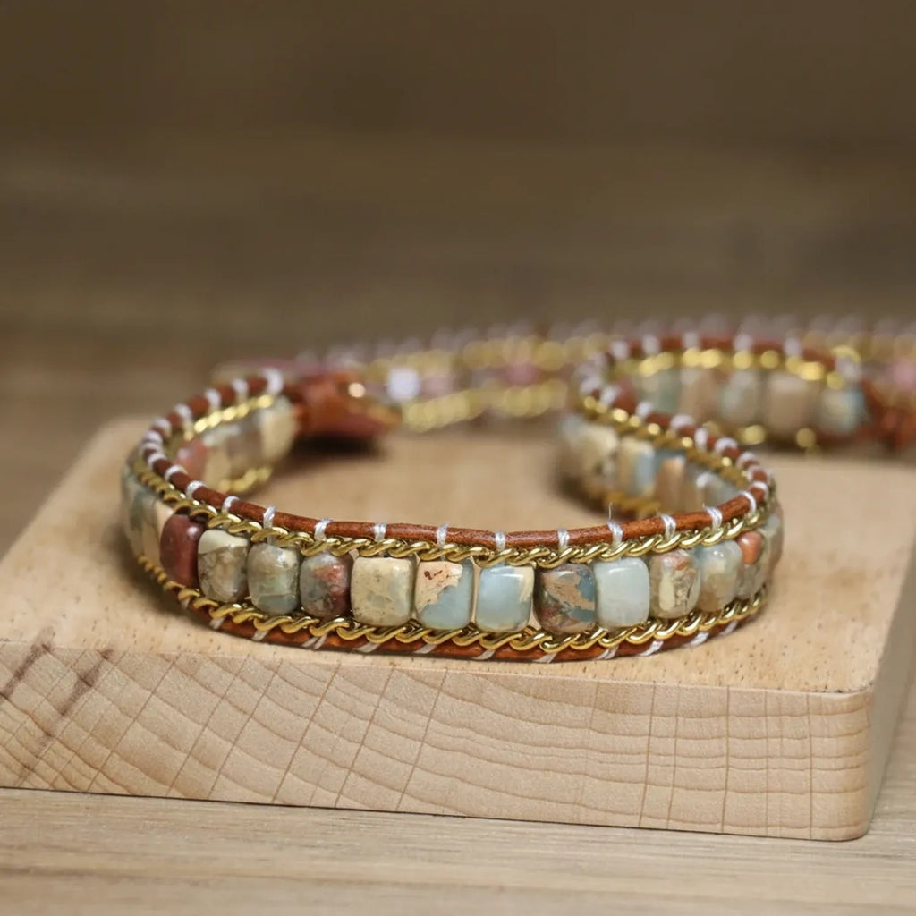 Natural Stone Rosewood Heart-Shaped Beaded Bracelet