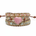 Natural Stone Rosewood Heart-Shaped Beaded Bracelet