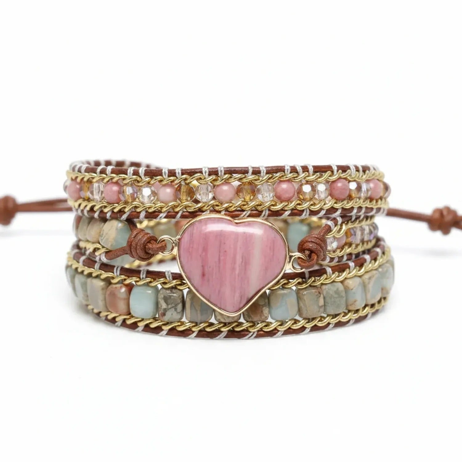 Natural Stone Rosewood Heart-Shaped Beaded Bracelet