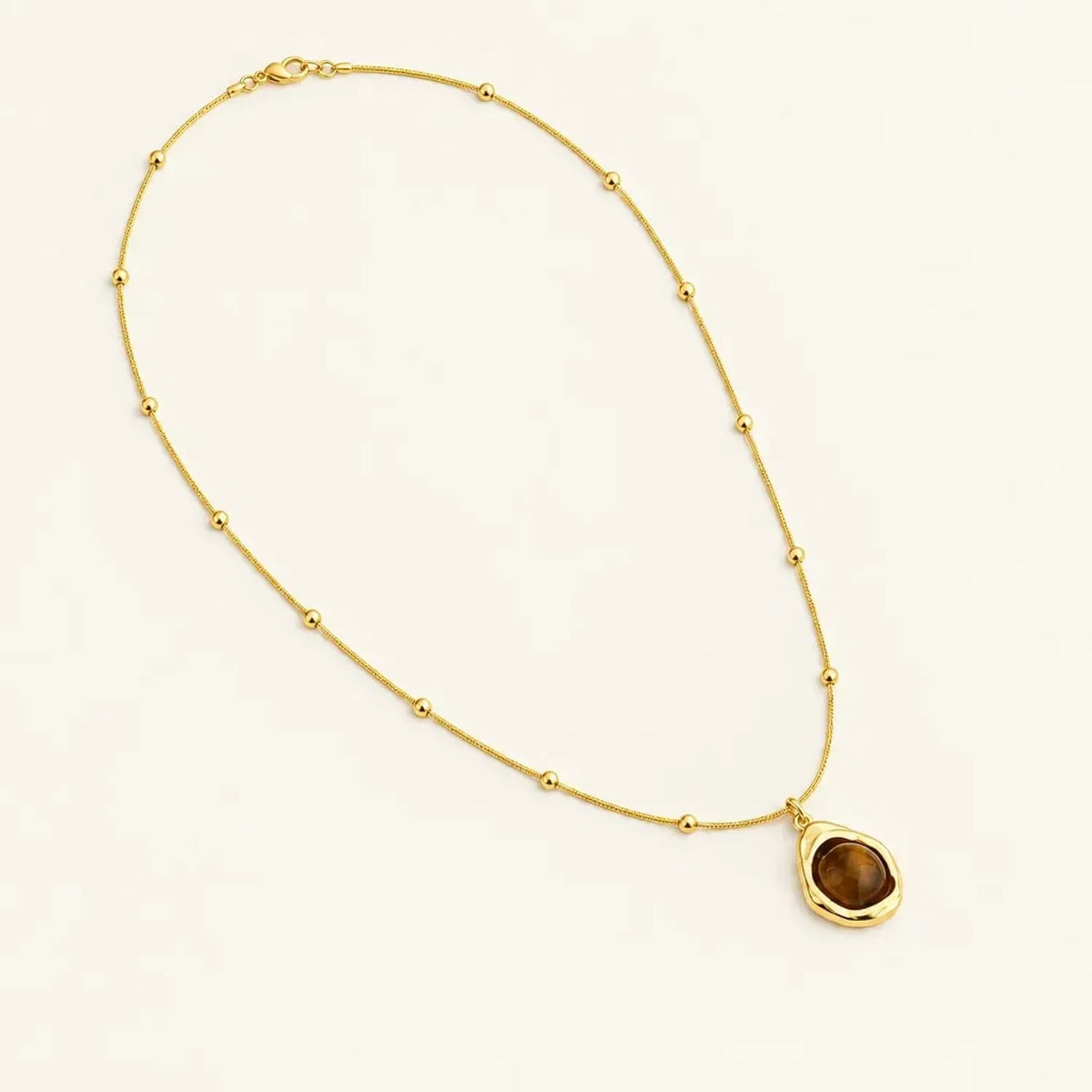 Natural Tiger Eye Stone Beaded Layered Necklace - Gold Necklace Women Styling Gold Chain Accent