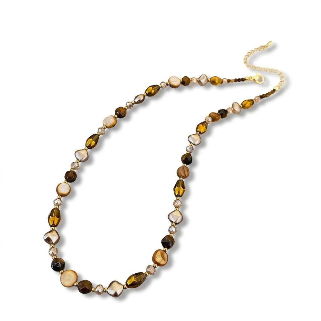 Natural Tiger Eye Stone Beaded Layered Necklace - Gold Necklace Women Styling Gold Chain Accent