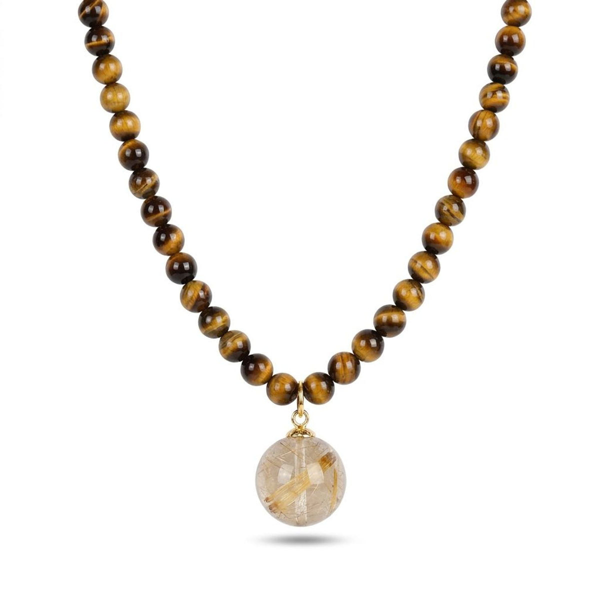 Natural Yellow Tiger's Eye Bead Pendant Necklaces for Women - Gemstone Jewelry Collarbone Chain