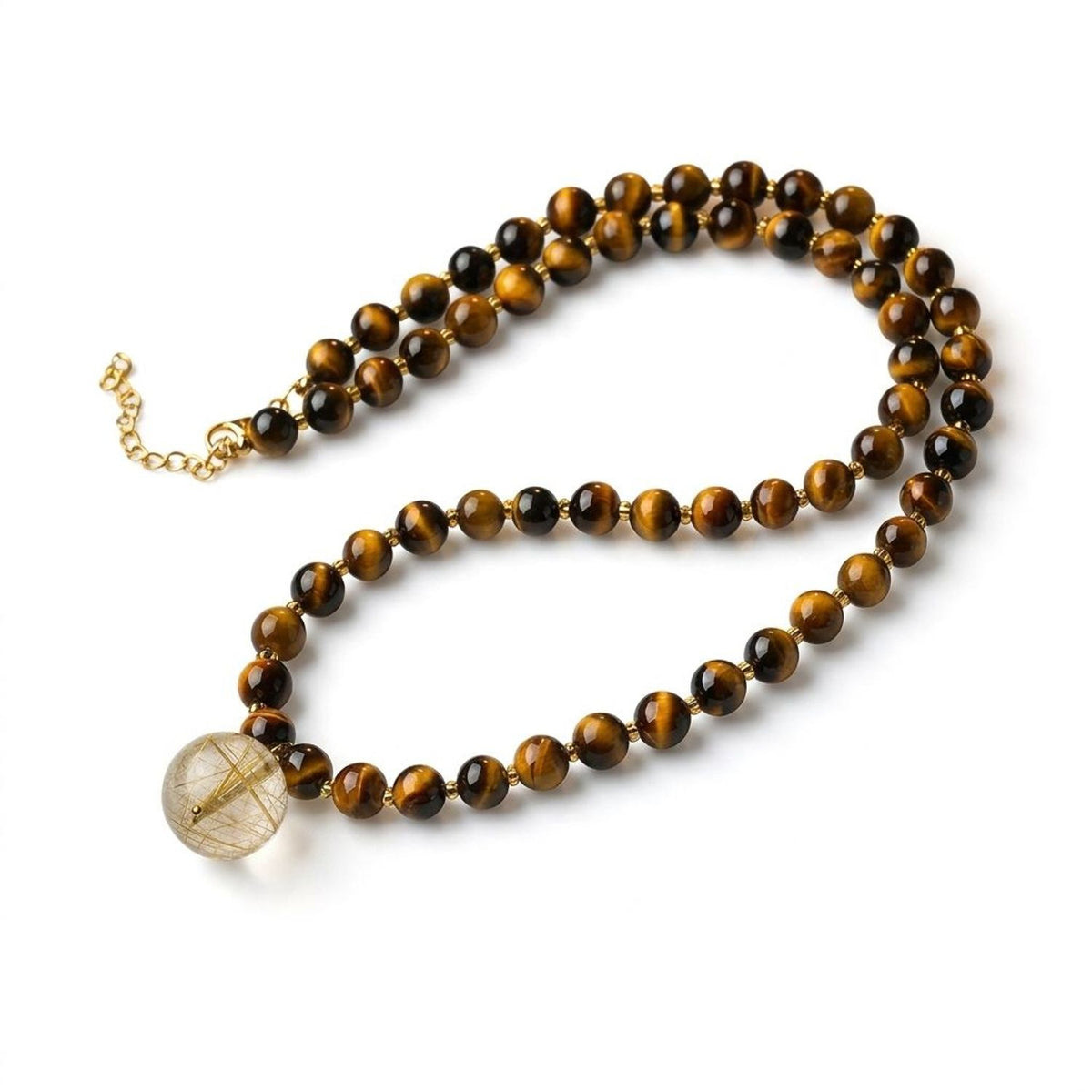 Natural Yellow Tiger's Eye Bead Pendant Necklaces for Women - Gemstone Jewelry Collarbone Chain