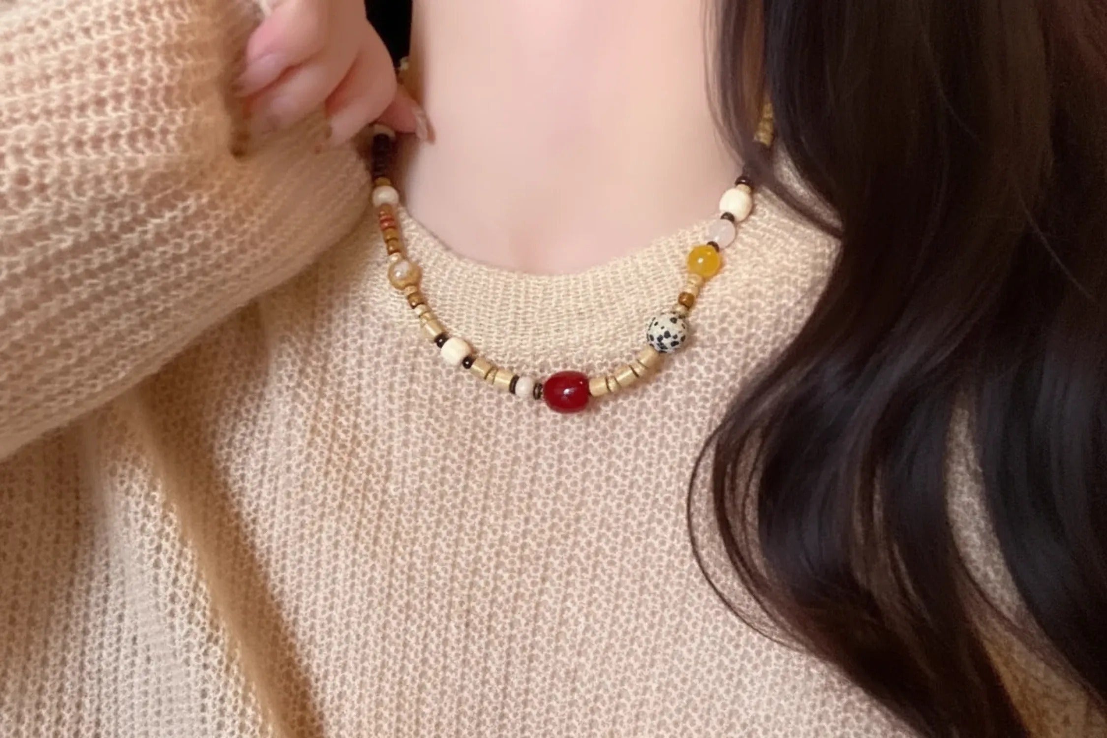 New Chinese Retro Natural Stone Dopamine Beaded Necklace