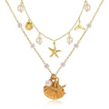 Ocean Pearl and Shell Charm Gold Jewelry Necklace in Stainless Steel — all variants