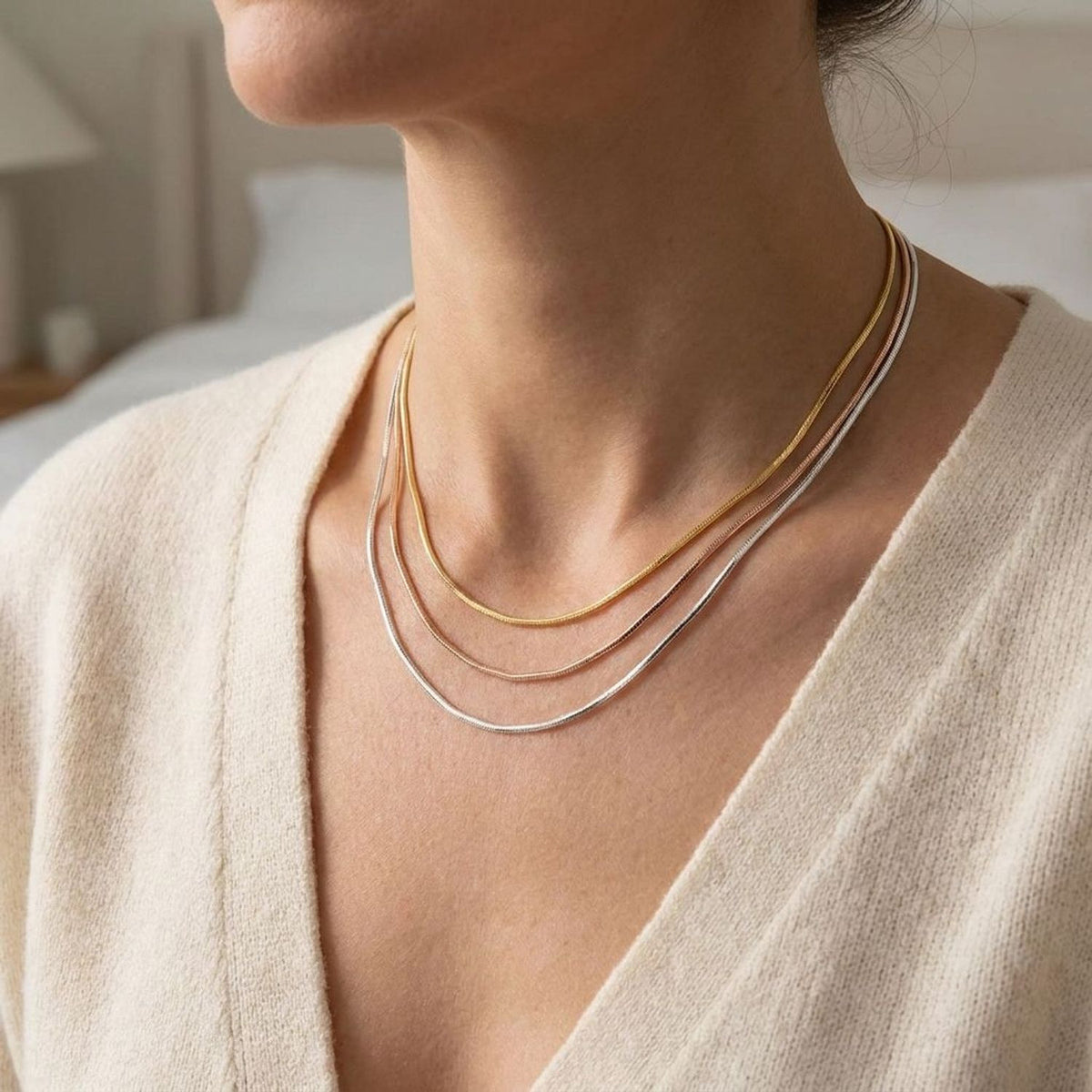 Octagonal Snake Chain Necklace - S925 Sterling Silver Gold Chain