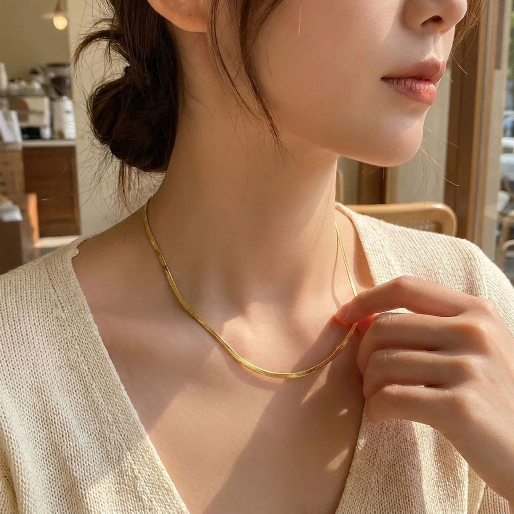 Octagonal Snake Chain Necklace - S925 Sterling Silver Gold Chain