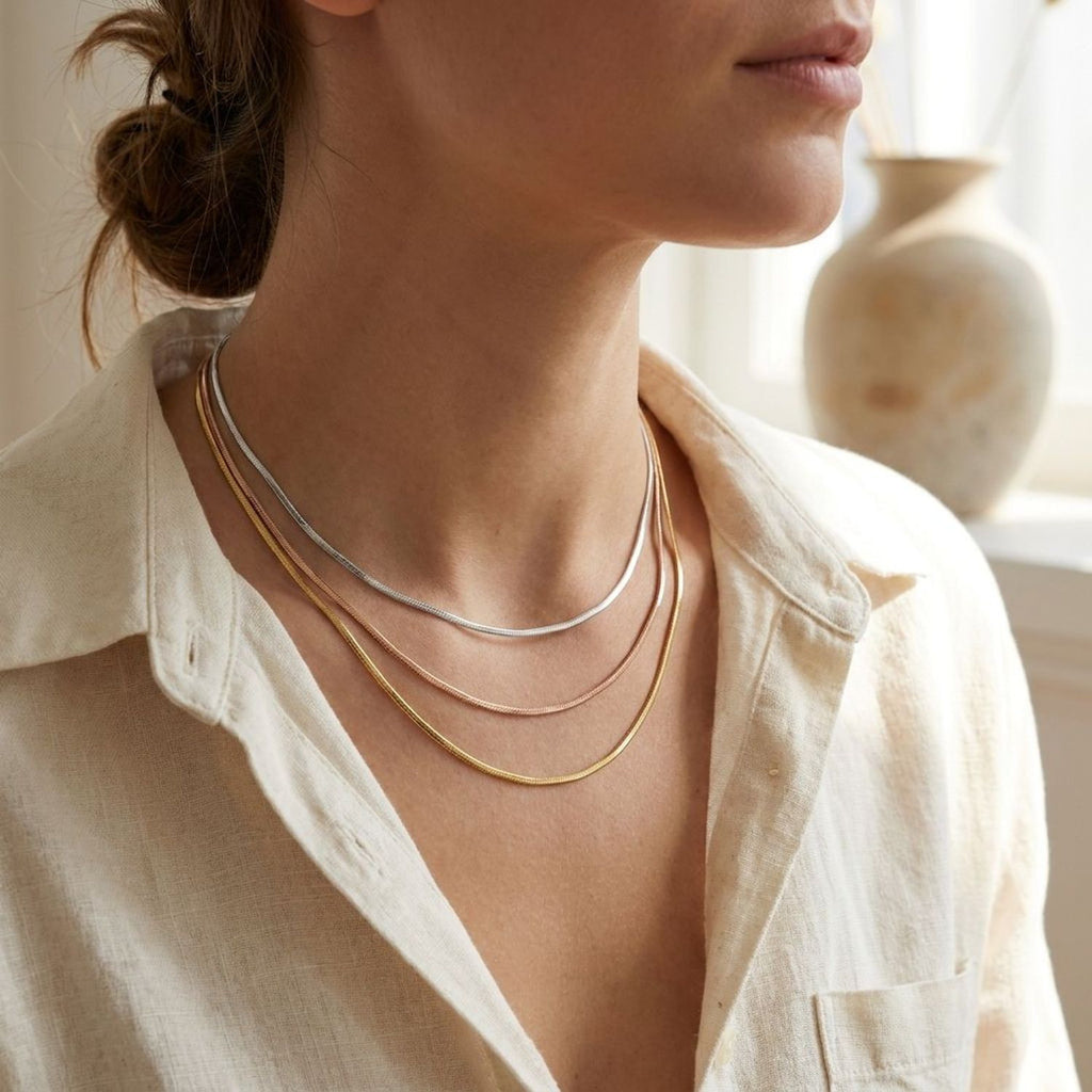 Octagonal Snake Chain Necklace - S925 Sterling Silver Gold Chain