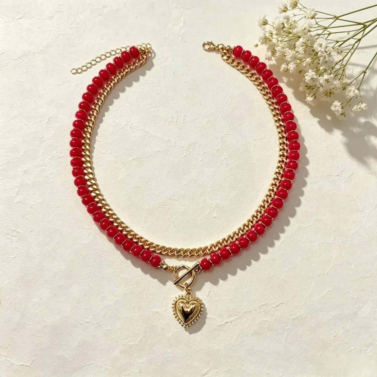 Colorful Beaded Heart Pendant Multi-Layer Necklace for Women