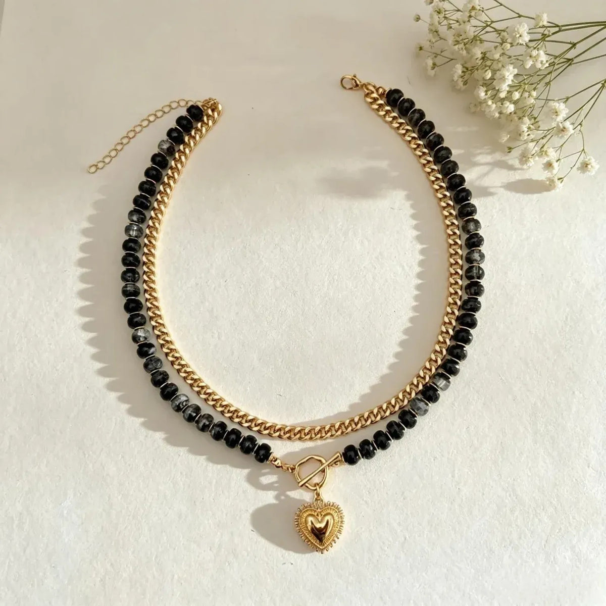 Colorful Beaded Heart Pendant Multi-Layer Necklace for Women