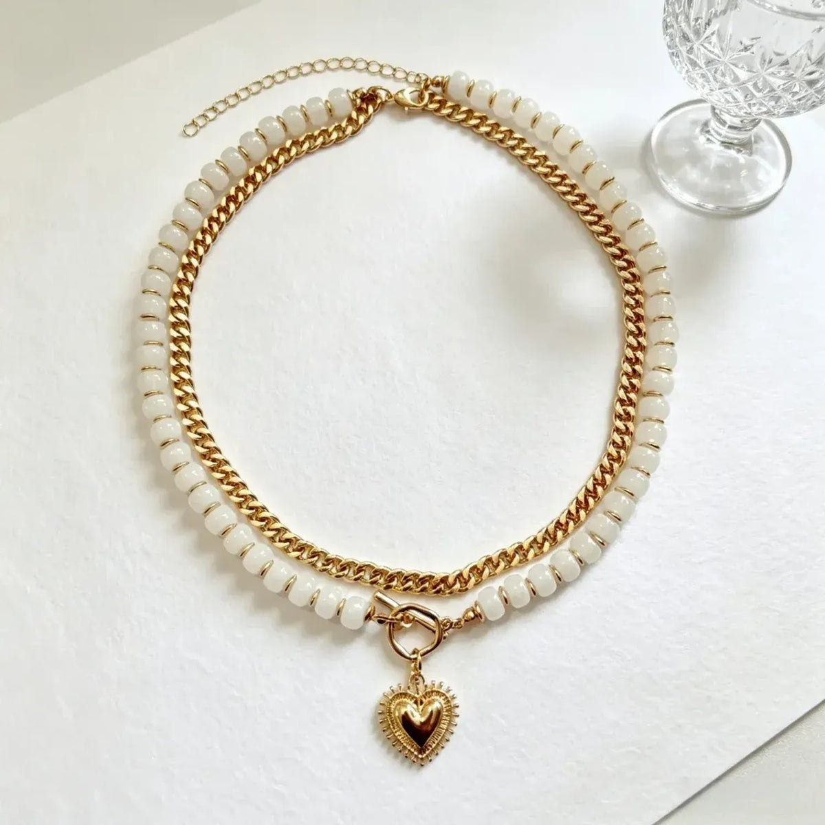 Colorful Beaded Heart Pendant Multi-Layer Necklace for Women