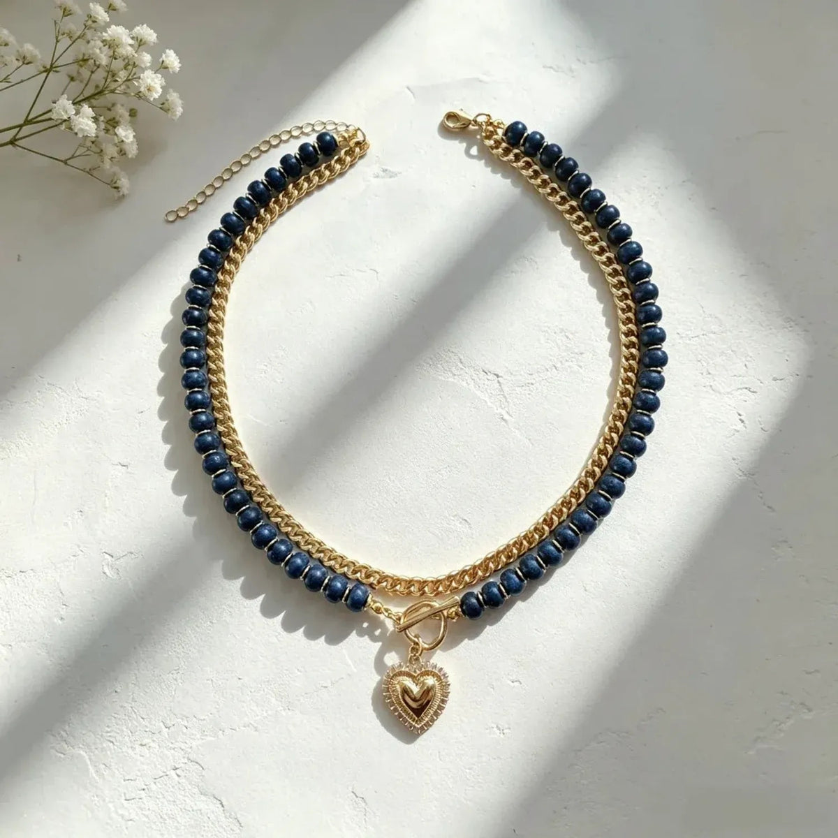 Colorful Beaded Heart Pendant Multi-Layer Necklace for Women