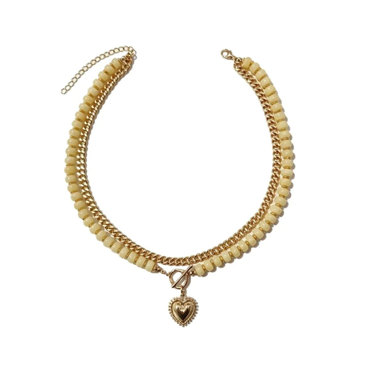 Colorful Beaded Heart Pendant Multi-Layer Necklace for Women