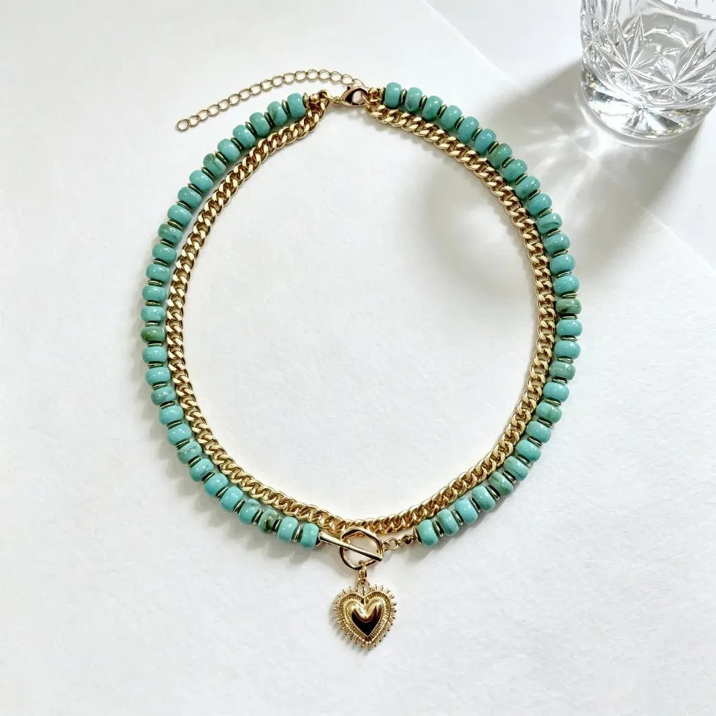 Colorful Beaded Heart Pendant Multi-Layer Necklace for Women