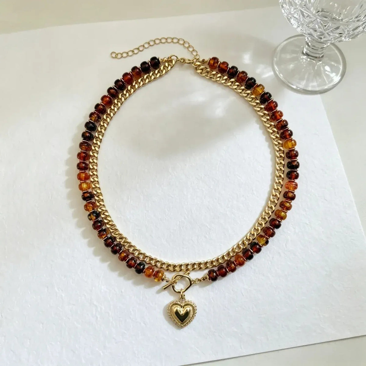 Colorful Beaded Heart Pendant Multi-Layer Necklace for Women
