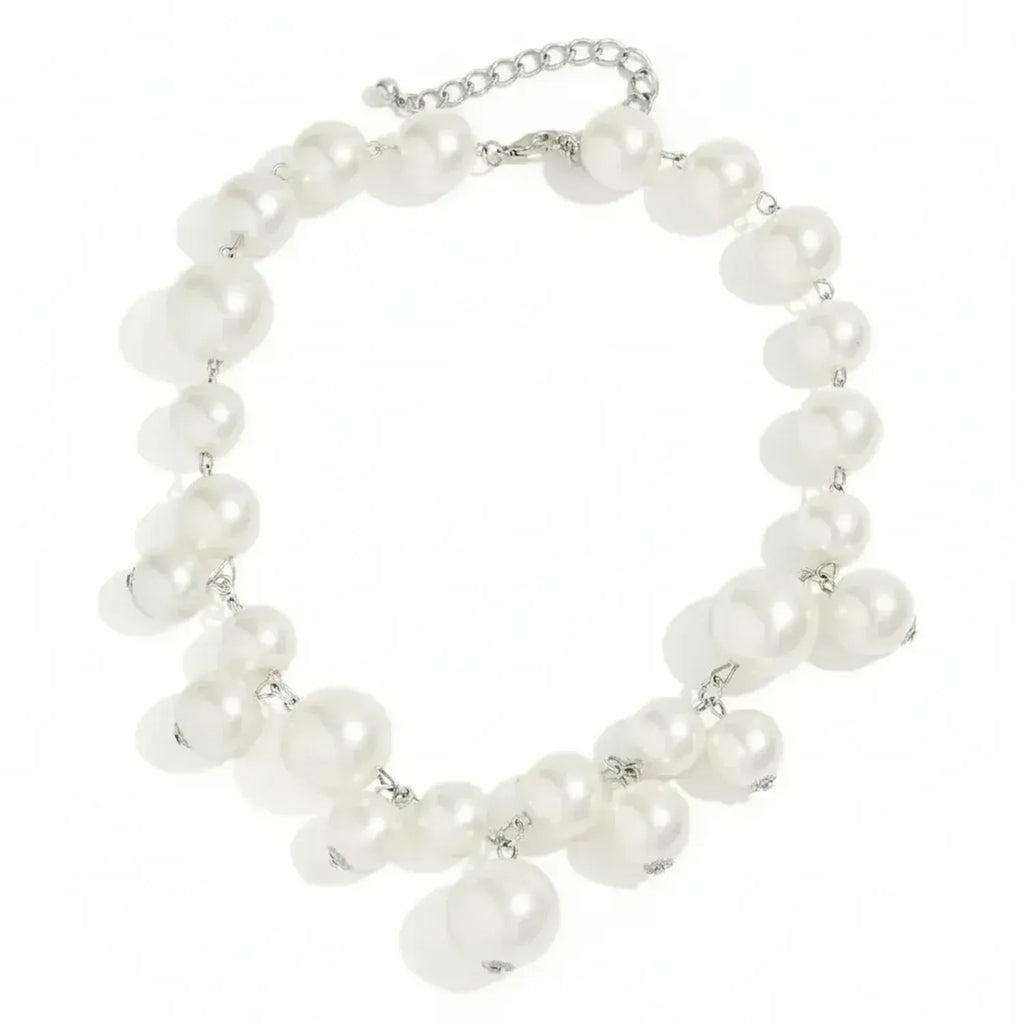 Oversized Faux Pearl Choker Necklace - Chunky Alloy Statement Jewelry for Women