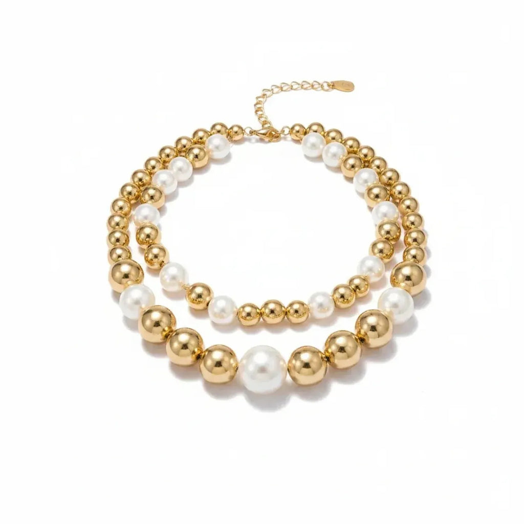 Oversized Faux Pearl Choker Necklace - Chunky Alloy Statement Jewelry for Women
