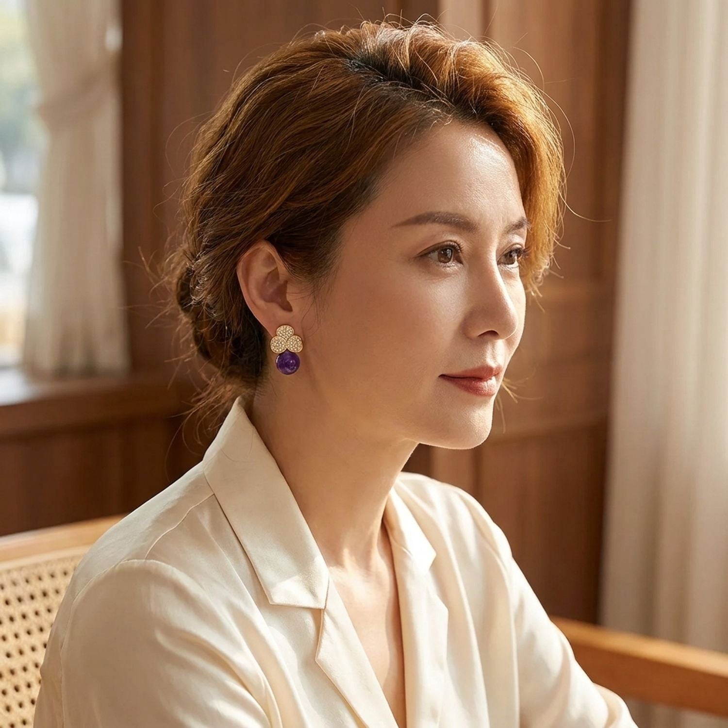 Pave Flower Crystal Stud Earrings for Women, S925 Sterling Silver Pin — lifestyle