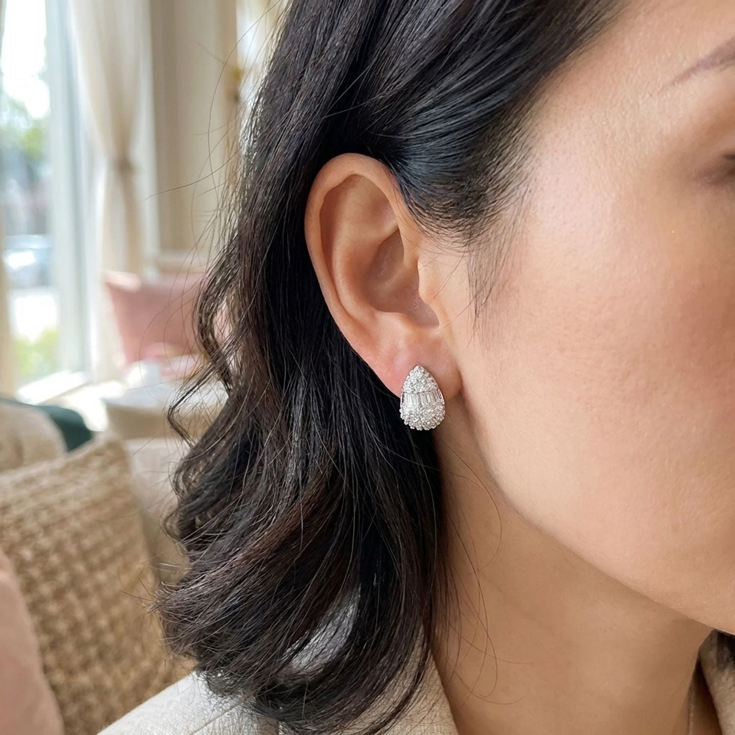 Pave Teardrop Stud Earrings for Women - Brass Cubic Zirconia Jewelry — lifestyle