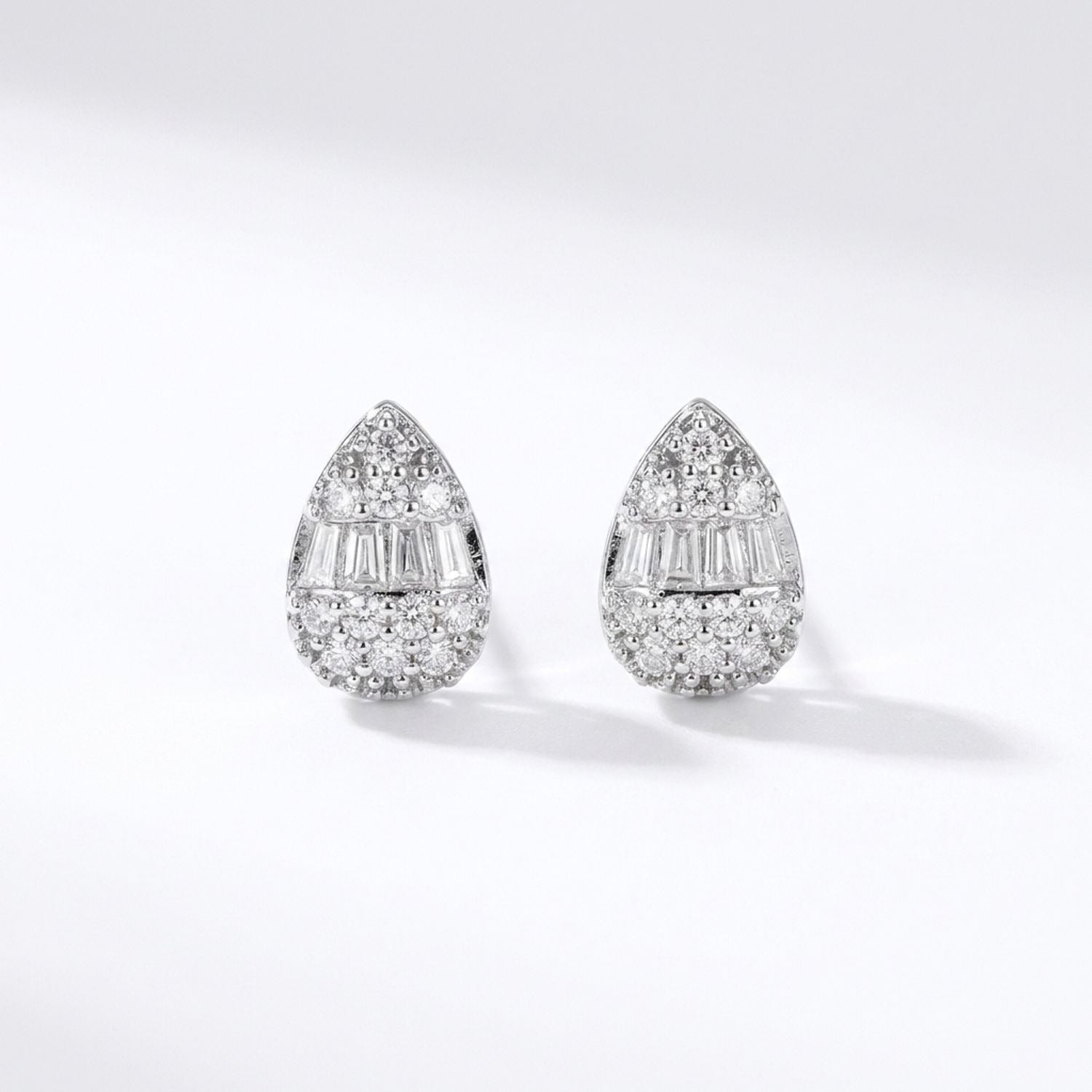 Pave Teardrop Stud Earrings for Women - Brass Cubic Zirconia Jewelry