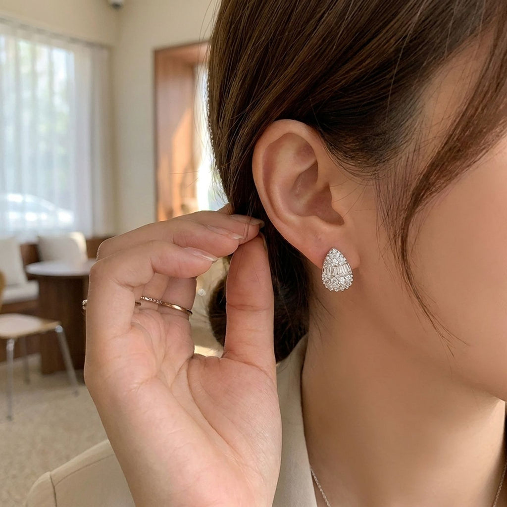 Pave Teardrop Stud Earrings for Women - Brass Cubic Zirconia Jewelry — lifestyle