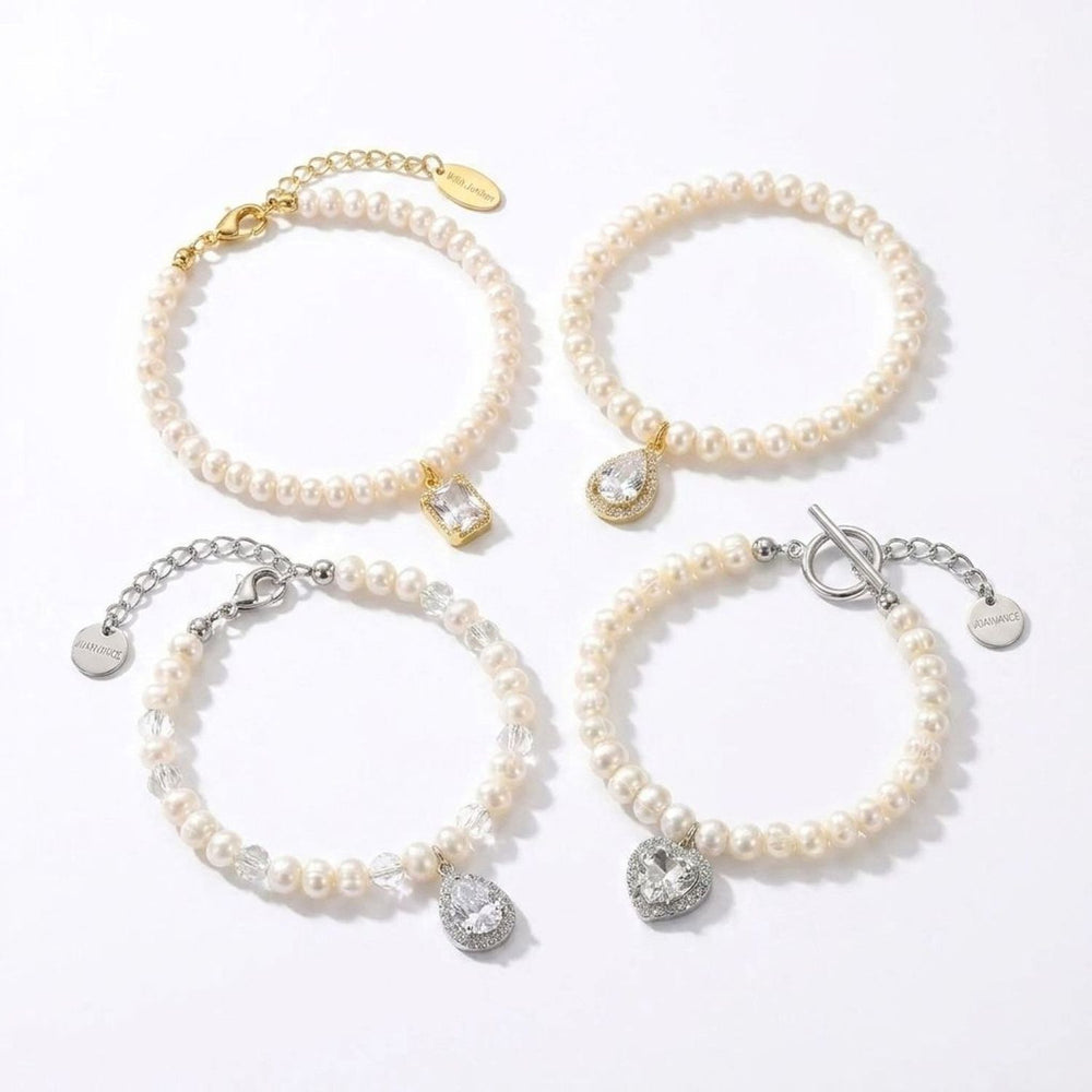 Pearl and Clear Crystal Beaded Bracelet - Italian Charm Bracelet Style — all variants