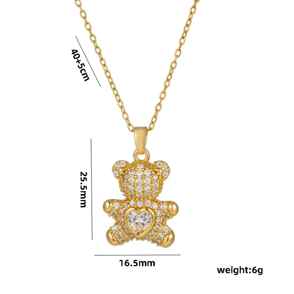 Playful Bear & Heart Necklace